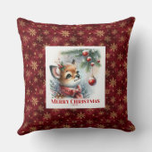 Modern Baby Deer Snowy Forest Kids Gift Christmas  クッション (裏面)