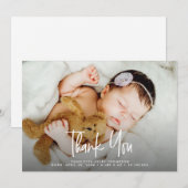 Modern Baby Newborn Girl Custom birth annoucement サンキューカード (正面/裏面)