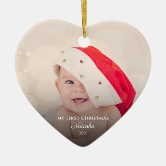Modern Baby Photos First Christmas Personalized セラミックオーナメント (正面)