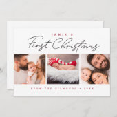 Modern Baby’s First Christmas 3 Photos Red white シーズンカード (正面/裏面)