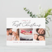 Modern Baby’s First Christmas 3 Photos Red white シーズンカード (スタンド正面)