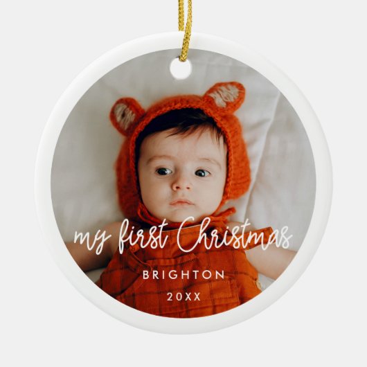 Modern Baby's first Christmas photo セラミックオーナメント (正面)