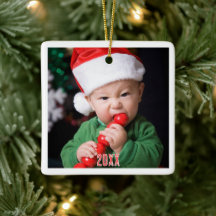 Modern Baby's First Christmas Photo Ceramic Cerami