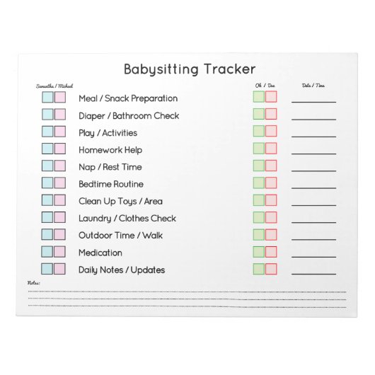 Modern Babysitting Tracker Task Planner ノートパッド (正面)