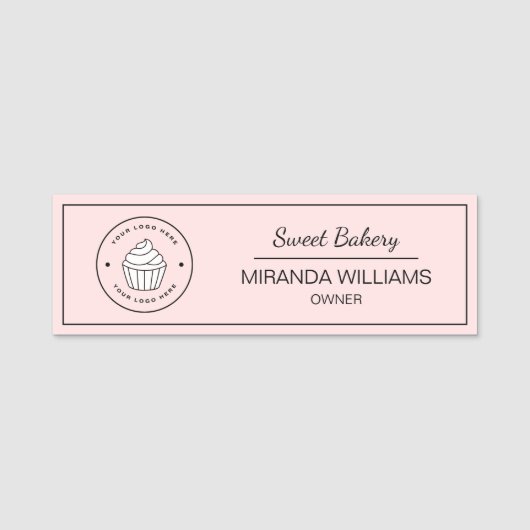 Modern Bakery Custom Logo Pink 名札 (正面)