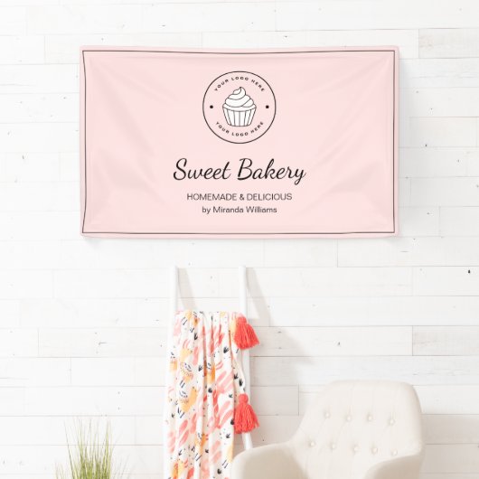 Modern Bakery Custom Logo Pink 横断幕 (インサイチュ)