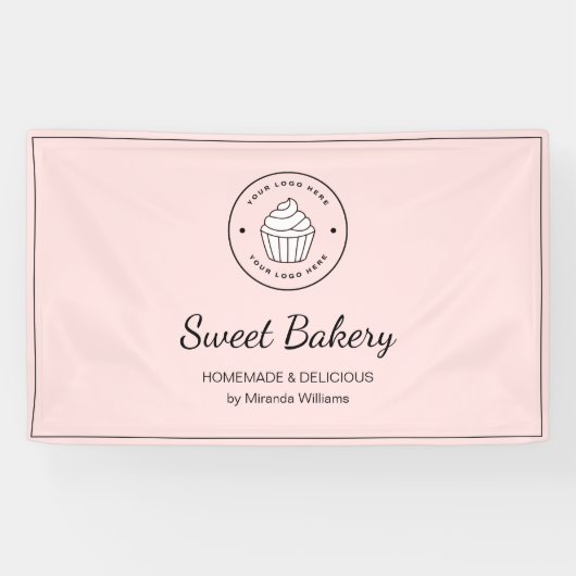 Modern Bakery Custom Logo Pink 横断幕 (横)
