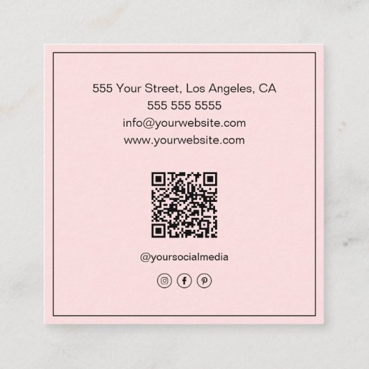 Modern Bakery Custom Logo QR Social Media Pink スクエア名刺 (裏面)