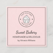 Modern Bakery Custom Logo QR Social Media Pink スクエア名刺 (正面)