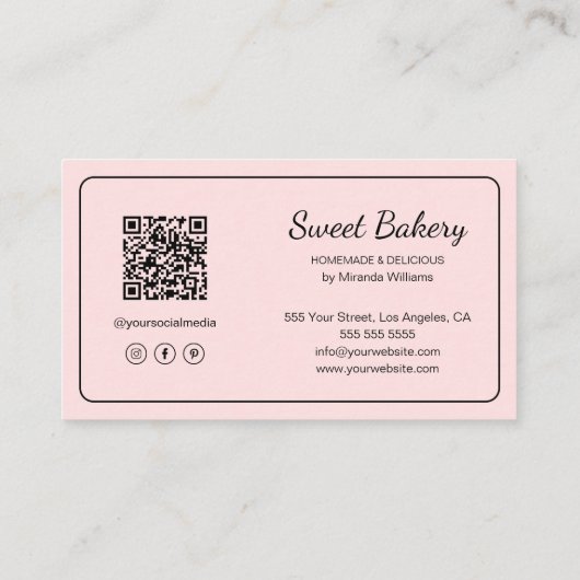 Modern Bakery Logo QR Code Pink 名刺 (裏面)