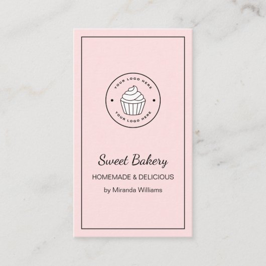 Modern Bakery Logo QR Social Media Icons Pink 名刺 (正面)