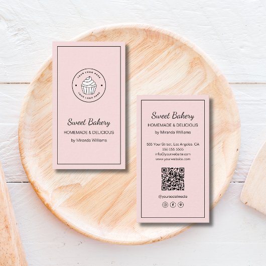 Modern Bakery Logo QR Social Media Icons Pink 名刺