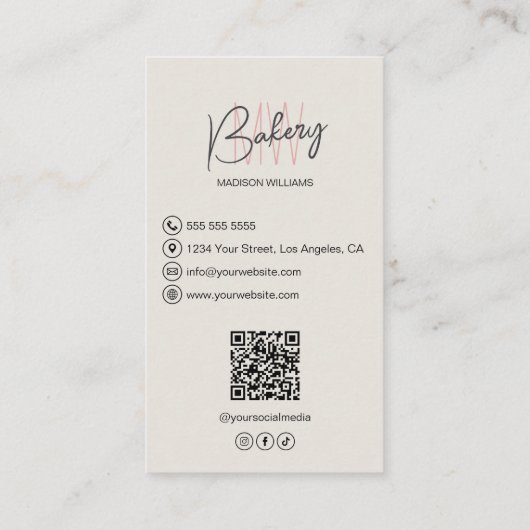 Modern Bakery Monogram Logo QR Code 名刺 (裏面)