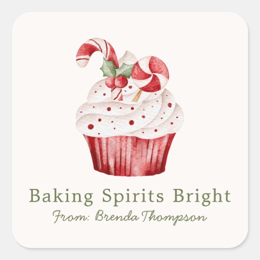 Modern Baking Spirits Bright Cute Cupcake Food スクエアシール (正面)