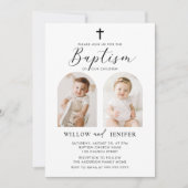 Modern Baptism Twins Boy and Girl Photo 招待状 (正面)