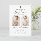 Modern Baptism Twins Boy and Girl Photo 招待状 (スタンド正面)