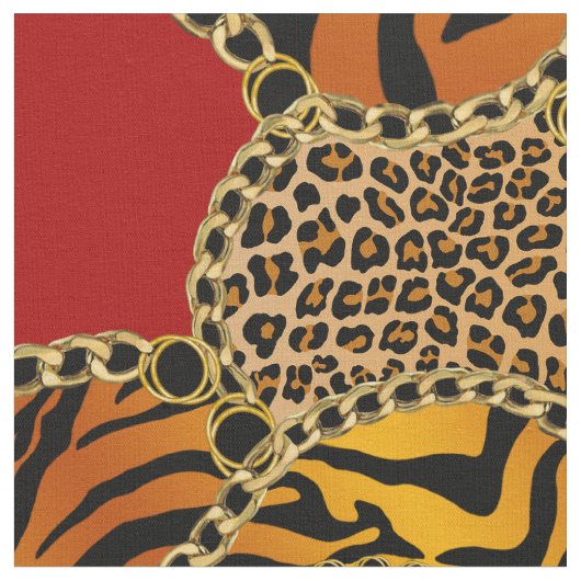 Modern Baroque Animal Print With Chains ファブリック (クローズアップ)