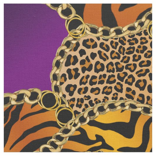 Modern Baroque Animal Print With Chains ファブリック (クローズアップ)