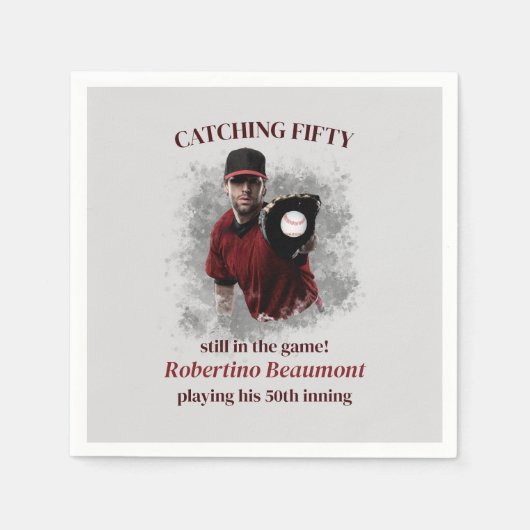 Modern Baseball Catching Fifty メンズ 50歳の誕生日 スタンダードカクテルナプキン (正面)