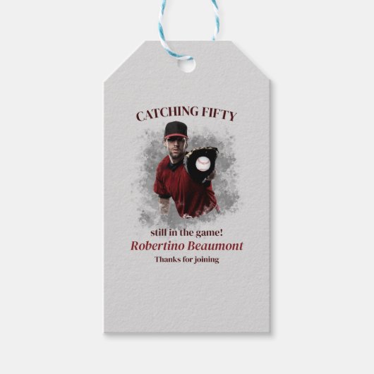 Modern Baseball Catching Fifty Men's 50th Birthday ギフトタグ (正面)