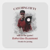 Modern Baseball Catching Fifty Men's 50th Birthday スクエアシール (正面)