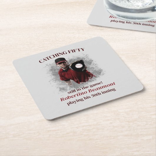 Modern Baseball Catching Fifty Men's 50th Birthday スクエアペーパーコースター (アングル)