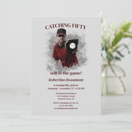 Modern Baseball Catching Fifty Men's 50th Birthday 招待状 (スタンド正面)