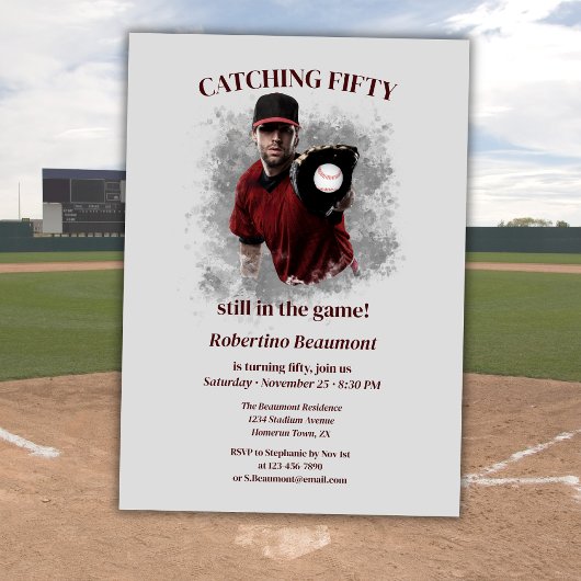 Modern Baseball Catching Fifty Men's 50th Birthday 招待状