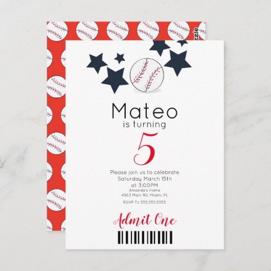 Modern Baseball Pattern  Ticket Style Party    ポストカード (正面/裏面)