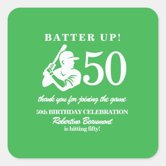 Modern Baseball Player Men's 50th Birthday スクエアシール (正面)