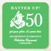 Modern Baseball Player Men's 50th Birthday スクエアペーパーコースター (正面)