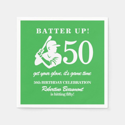 Modern Baseball Player Men's 50th Birthday スタンダードカクテルナプキン (正面)