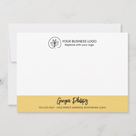 Modern Basic Soft Yellow Name & Logo ノートカード (正面)