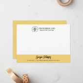Modern Basic Soft Yellow Name & Logo ノートカード (正面/裏面インサイチュ)