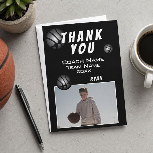 Modern Basketball Ball Photo Thank you Coach サンキューカード