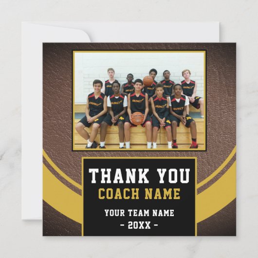 Modern Basketball Team Coach Photo サンキューカード (正面)