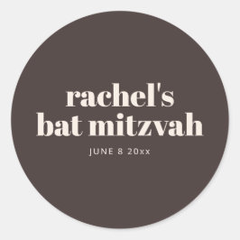 Modern Bat Mitzvah Autumn Brown Personalized ラウンドシール