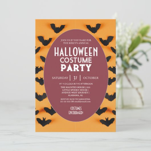 Modern Bat Pattern Halloween Costume Party 招待状 (スタンド正面)