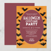 Modern Bat Pattern Halloween Costume Party 招待状 (正面/裏面)
