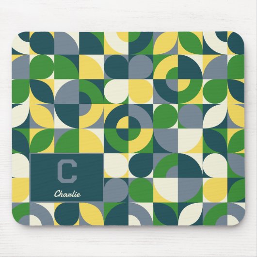 Modern Bauhaus Abstract Geometric Monogram Pattern マウスパッド (正面)