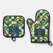 Modern Bauhaus Abstract Geometric Monogram Pattern 鍋つかみ&鍋敷きセット (正面)