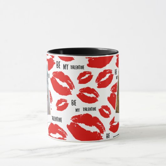 Modern Be My Valentines Lips Couple Photo Initial  マグカップ (中央)