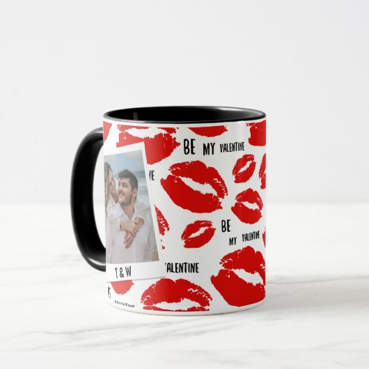 Modern Be My Valentines Lips Couple Photo Initial  マグカップ (正面左)