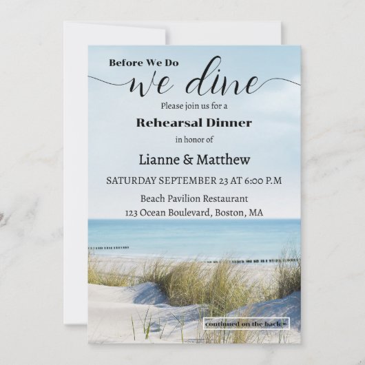 Modern Beach and Dunes Rehearsal Dinner 招待状 (正面)