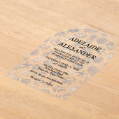 Modern Beach Coastal Watercolor Wedding Blue アクリル招待状 (レイダウン)