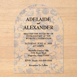 Modern Beach Coastal Watercolor Wedding Blue アクリル招待状