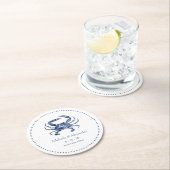 Modern Beach Coastal Watercolor Wedding Blue ラウンドペーパーコースター (インサイチュ)