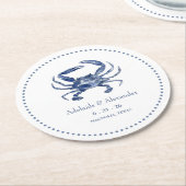 Modern Beach Coastal Watercolor Wedding Blue ラウンドペーパーコースター (アングル)