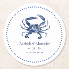 Modern Beach Coastal Watercolor Wedding Blue ラウンドペーパーコースター