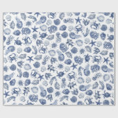 Modern Beach Coastal Watercolor Wedding Blue ラッピングペーパー (フラット)